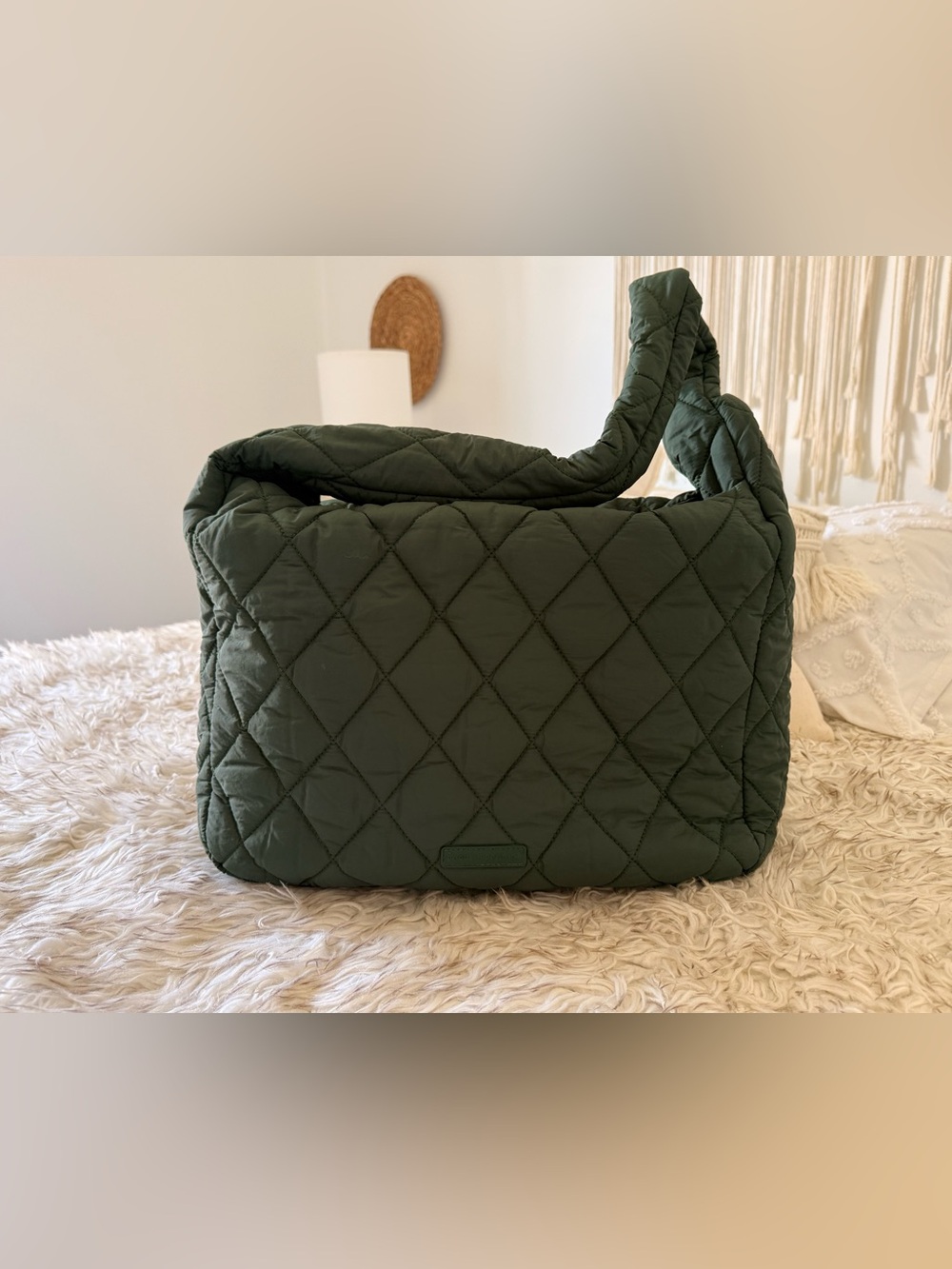 Poppy & Peonies Quilted Shoulder Bag in Heritage Green